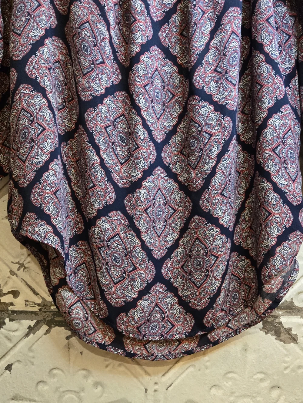 Michael Kors Navy and Pink Paisley Print Peasant Blouse